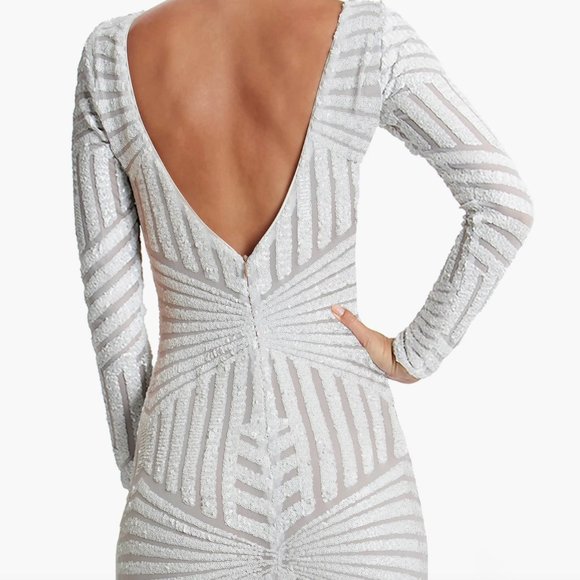 Dress the Population Emery Sequined Bodycon Dress White XL - Picture 3 of 6